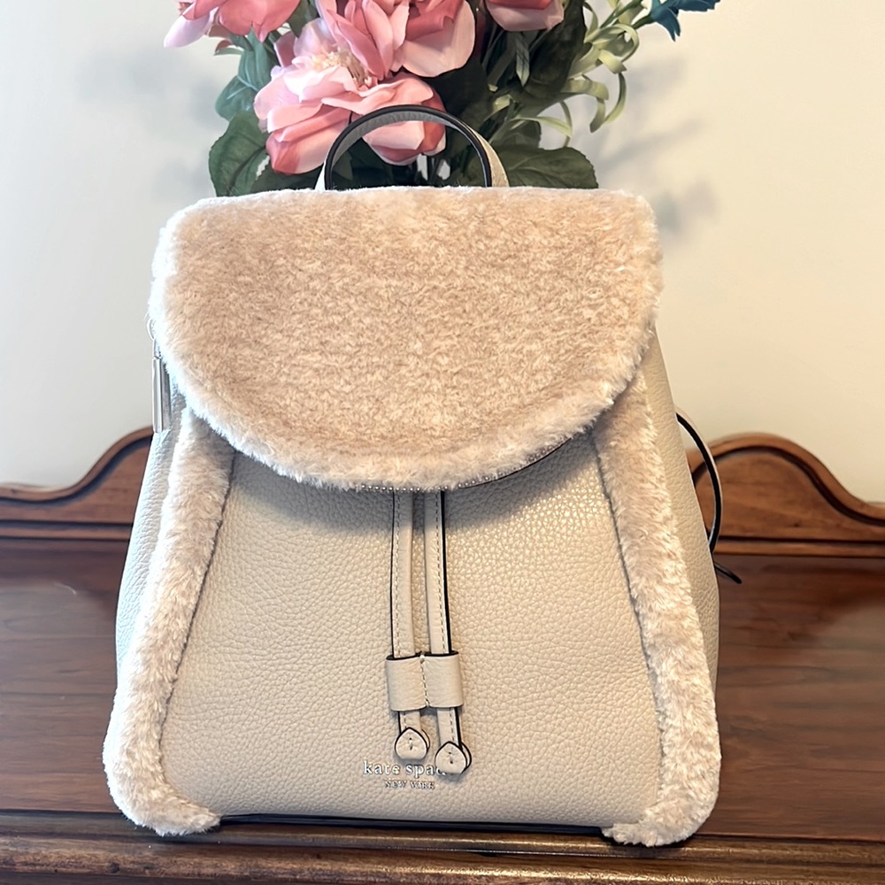 NWT Kate Spade Leila Faux Shearling and Leather Backpack